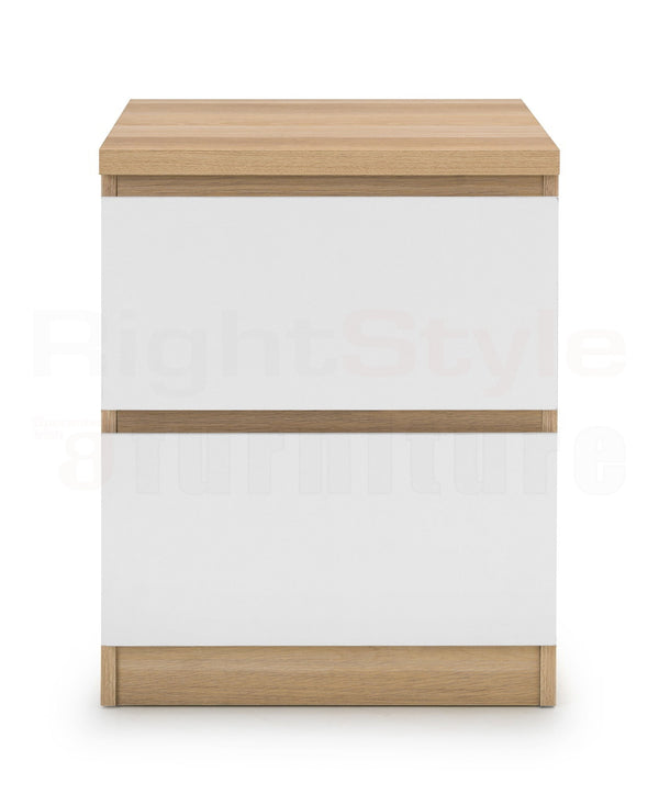 Europa  2 Drawer Bedside White & Oak