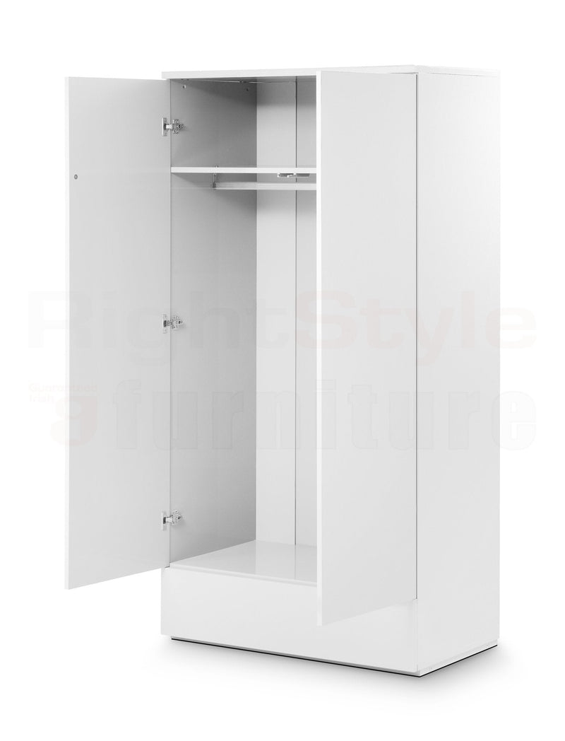 Grace 2 Door 1 Drw Wardrobe - White Gloss