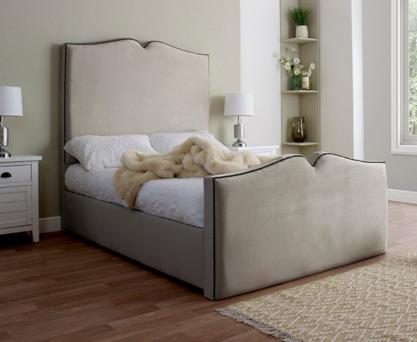 Love Heart 3ft Single Ottoman Bed Frame - Velvet Beige