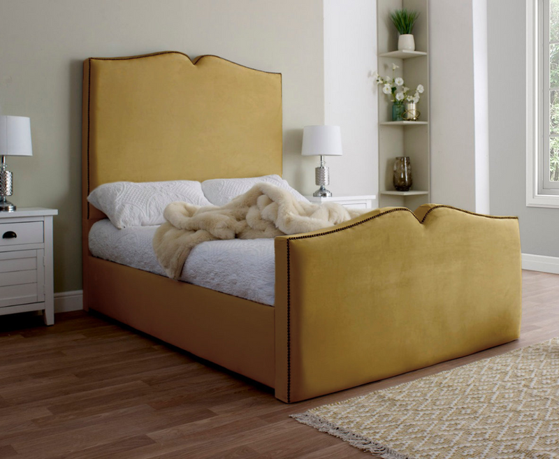 Love Heart 3ft Single Ottoman Bed Frame - Velvet Mustard