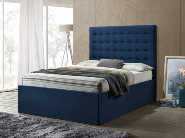 Maya 5ft Blue Velvet Ottoman Bed