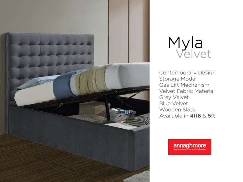 Maya 4ft6 Grey Velvet Ottoman Bed