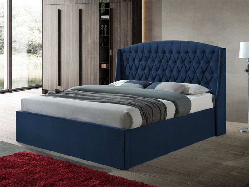 Paige 5ft Blue Velvet Ottoman Bed