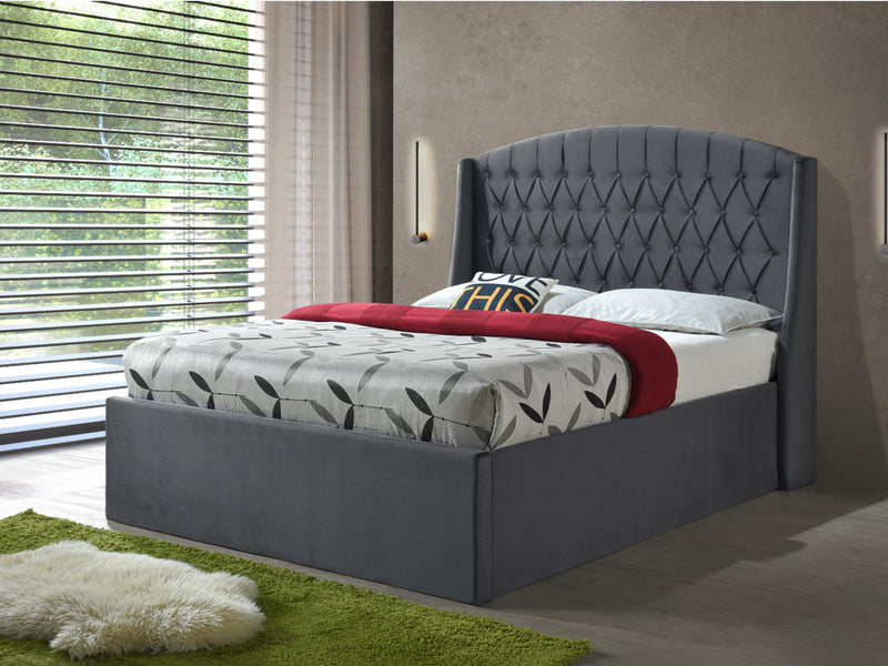 Paige 6ft Grey Velvet Ottoman Bed