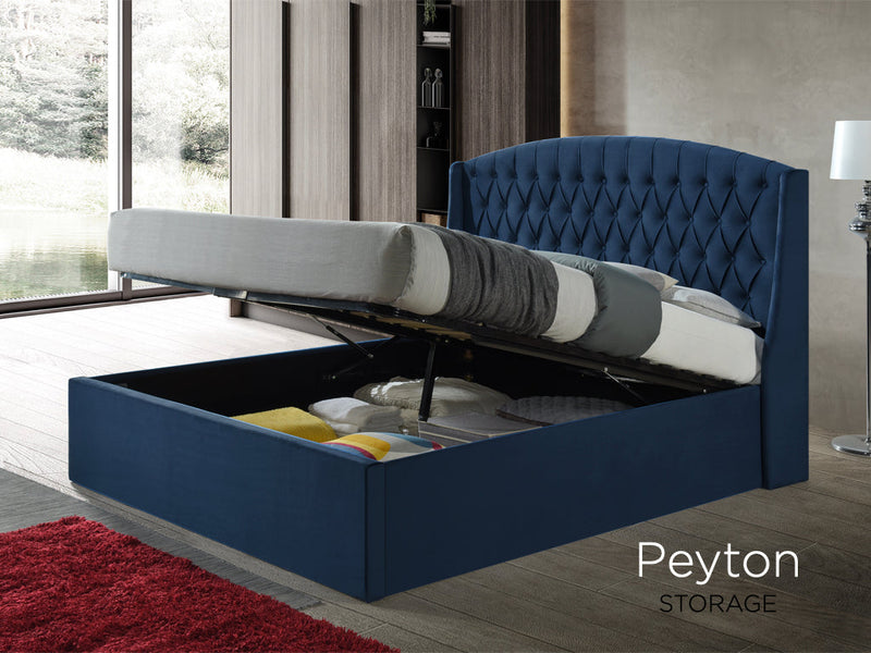 Paige 6ft Blue Velvet Ottoman Bed